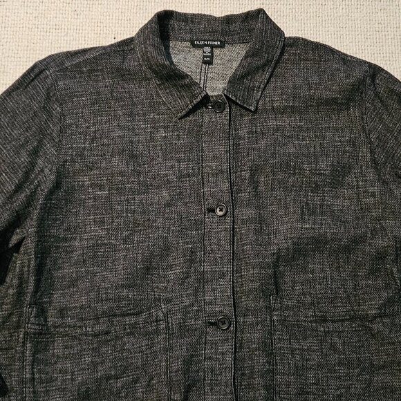 Eileen Fisher Tweedy Hemp Organic Cotton Jacket Blazer Shirt Gray XL Relaxed Fit - Picture 2 of 8